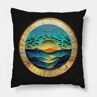 Ocean Waves, Sun, Clouds, and Land - Monocular View Pillow