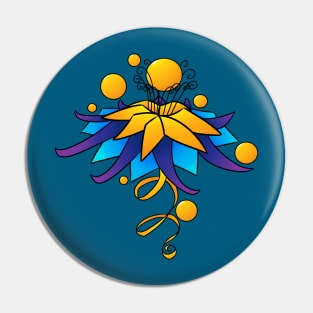 Exotic Flower with Gold, Purple and Blue Petals Pin