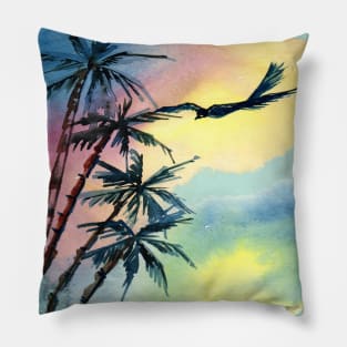 Palm Colorful Scenery Watercolor Pillow