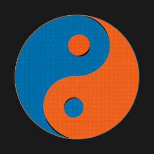 Yin Yang symbol design in orange and blue mosaic pattern T-Shirt