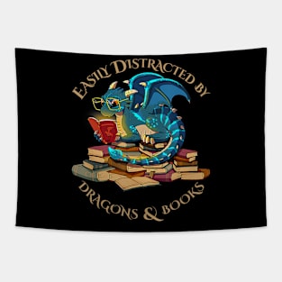 Easily Distracted By Dragons And Books Tapestry