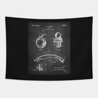 Brass Band Horn Patent - Musician Wind Instrument Art - Black Chalkboard Tapestry