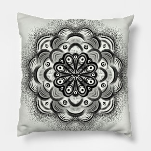 Grunge flower mandala aesthetic black and white abstract art Pillow