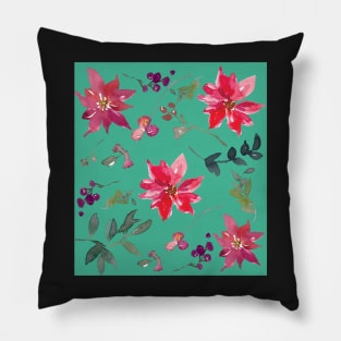 Red, Purple, blue and Green Watercolour Flower Leaves Pillow