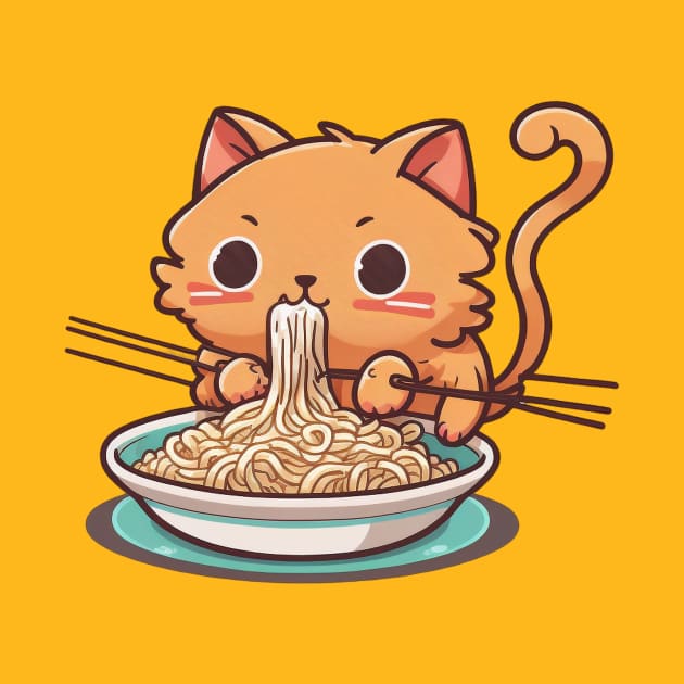 Kawaii Sweet Cat Eating Spaghetti by UnrealArtDude