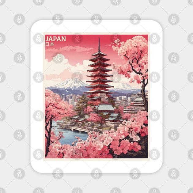 Japan Mt. Fuji Cherry Blossom Vintage Tourism Travel Poster Magnet by TravelersGems