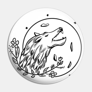 Wolf and moon Pin