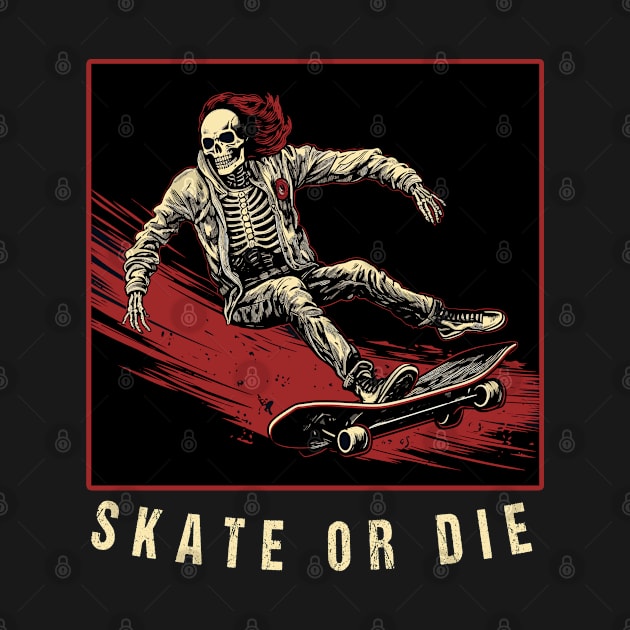 Spooky Skeleton skateboard Skate or die Skateboard Quote by RetroZin