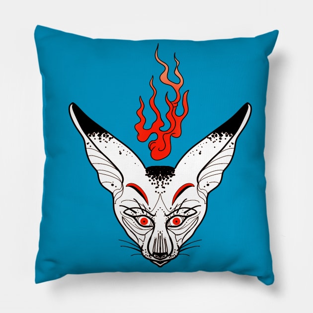 Funky graphic linework: white fennec fox by blacklinesw9 Pillow by Blacklinesw9