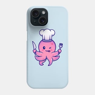 Octopus Chef Holding Knife And Fork Cartoon Phone Case