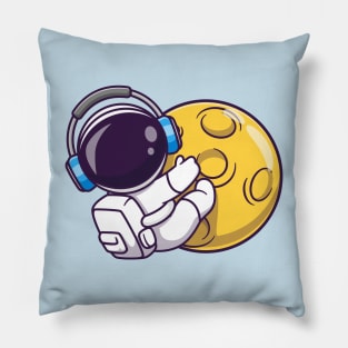 Cute Astronaut Hug Moon With Headphone Cartoon Pillow