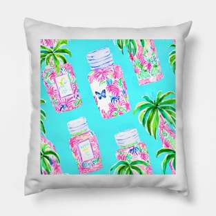 Flying chinoiserie jars on turquoise Pillow