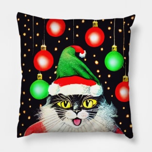 Santa Cat Christmas Lights Pillow