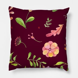 Watercolour Leaves, buds and floral collage Pillow