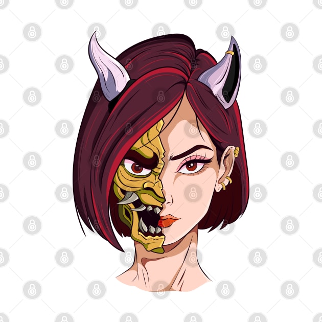 The Oni Masked Beauty 2 - Japanese vector art - by Yabisan_art