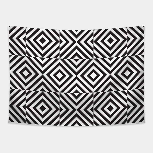 Black and white op art diamond pattern Tapestry by kallyfactory