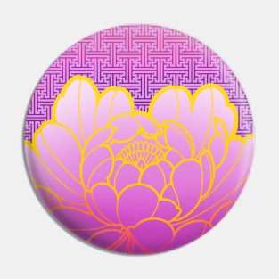 purple peony flower and japanese sayagata pattern Pin