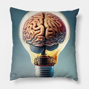 A brain inside a lightbulb Pillow