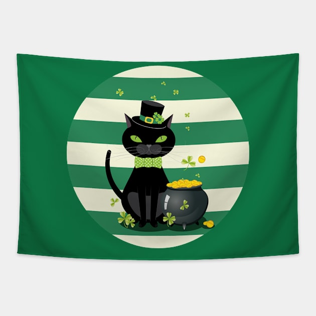 Black cat with shamrock Tapestry by AnnArtshock