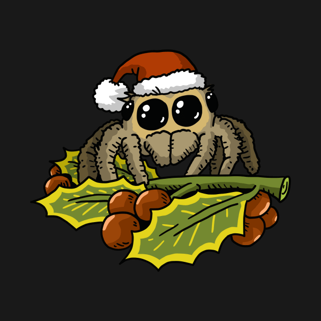 cute jumping spider with christmas hat. by JJadx