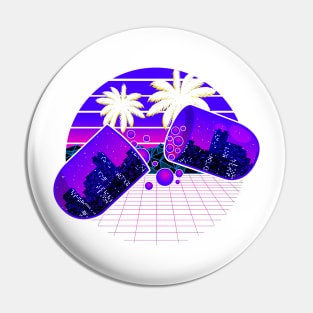 Vaporwave Sunset City Miami Style Pill Drop Pin