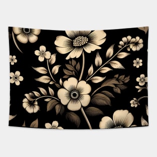 Beige Floral Illustration Tapestry