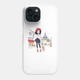 Fashion girl with dog in Paris Phone Case