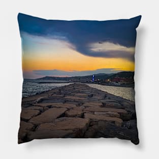 Summer Sunset Sea Rocks Nature Italy Pillow