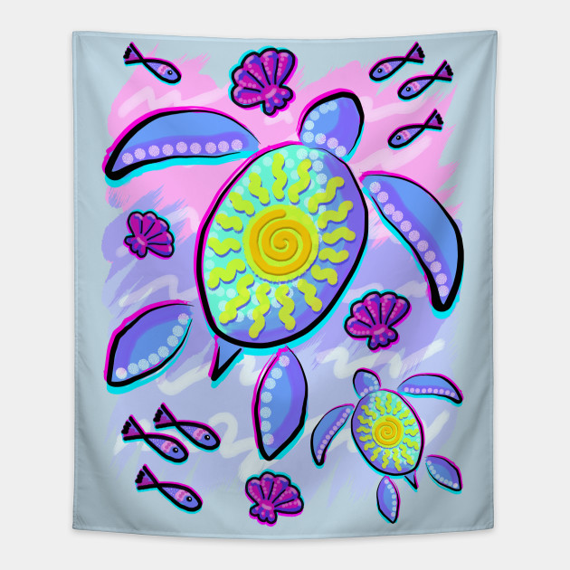 Sea Turtle And Sun Abstract Glitch Ultraviolets Sea Turtle