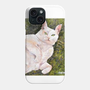 White Cat on Grass Phone Case