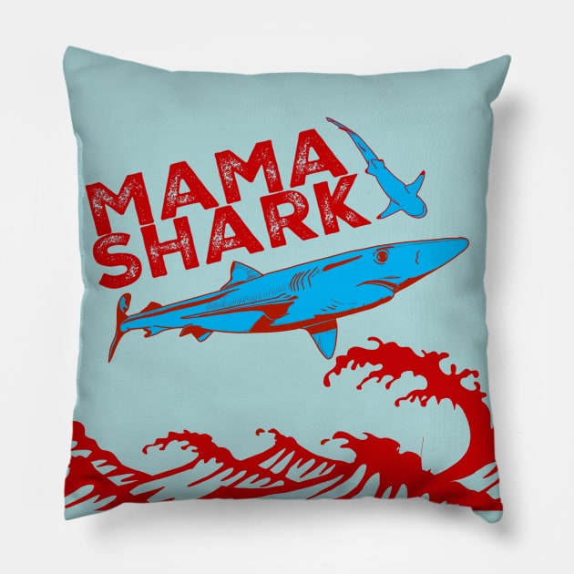 mama shark in red jumping waves Pillow by Mimie20