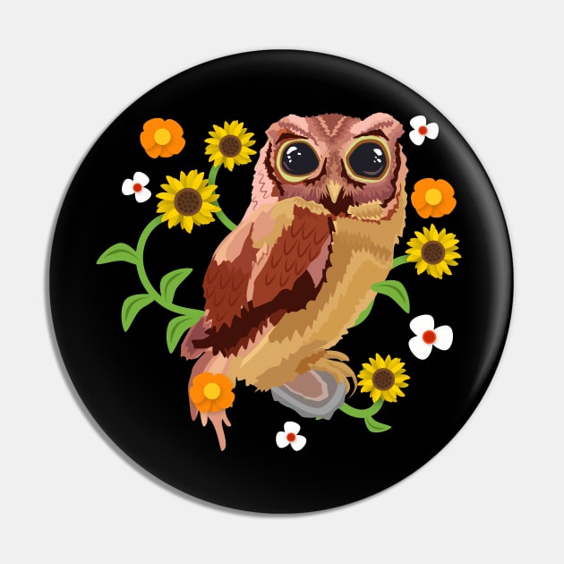 Floral Owl Flower Gift Pin by TheTeeBee