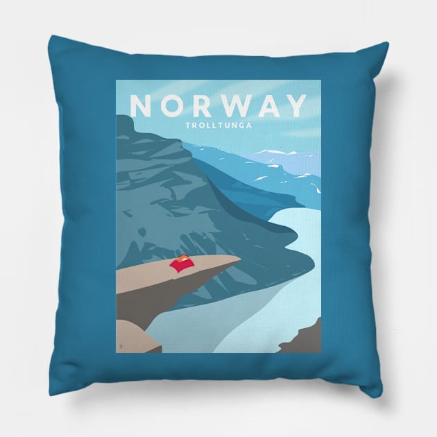 Trolltunga, Norway Travel Poster Pillow by lymancreativeco