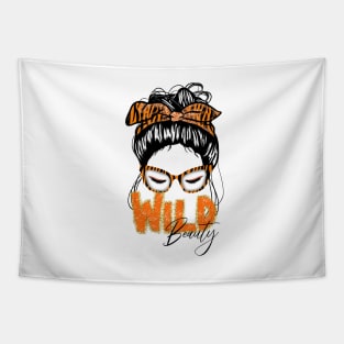 Wild beauty messy bun with tiger print Tapestry