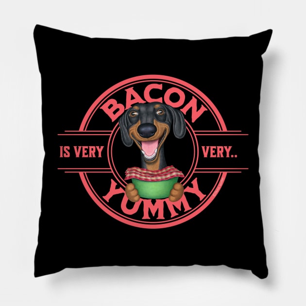 Cute Dachshund Bacon is Very Yummy Pillow by Danny Gordon Art