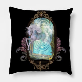 Cute unicorn jump by a gate Pillow