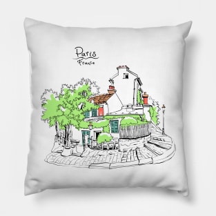 Typical parisain street on Montmartre hill in Paris, France Pillow