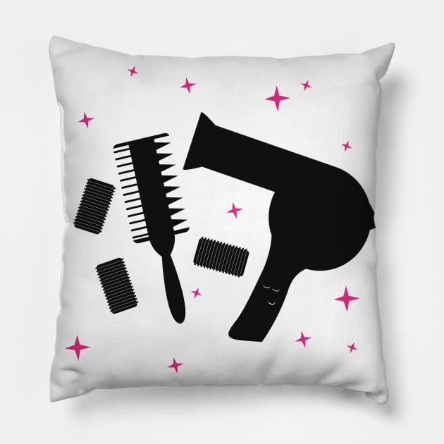 Hairdressing Salon Hairdresser Logo Hair Dryer Pillow by Foxxy Merch