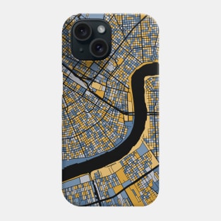 New Orleans Map Pattern in Blue & Gold Phone Case