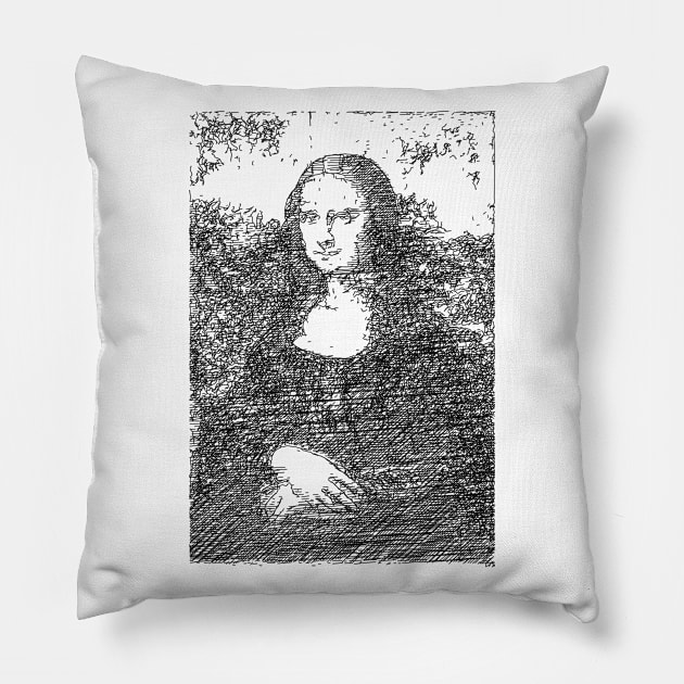 Mona Lisa - Abstract Line Sketch Pillow by HappyGiftArt