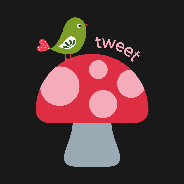 Cute and colorful Mushroom with a Bird on Top! by CrazilykukuDesigns