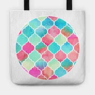 Watercolor Moroccan Patchwork in Magenta, Peach & Aqua Tote