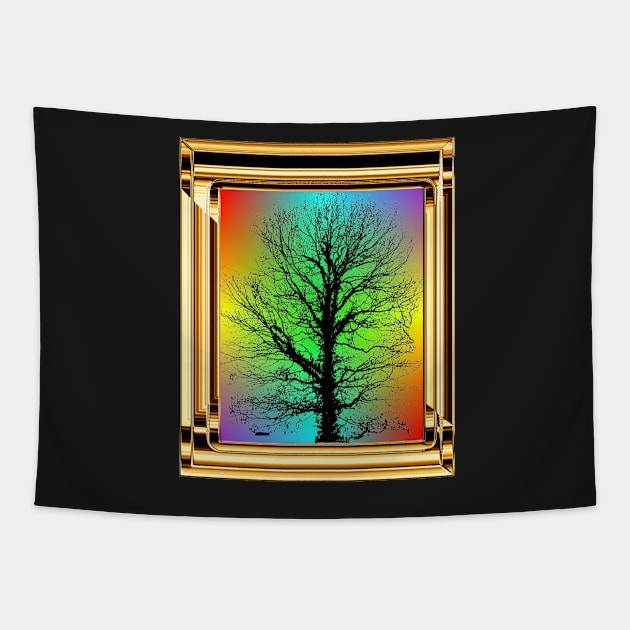 Golden frame with black tree Tapestry by robelf