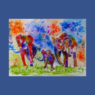 Colourful Elephant Family T-Shirt