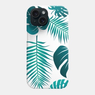 Aqua turquoise blue large tropical leaf pattern Phone Case