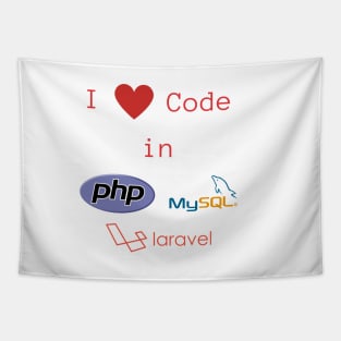 (back-and-front-print) I love Code in PHP, MySQL & Laravel Tapestry