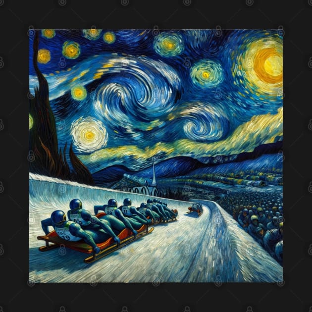 Bobsleigh Starry Night - Winter Sports by Edd Paint Something