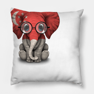 Baby Elephant with Glasses and Singapore Flag Pillow