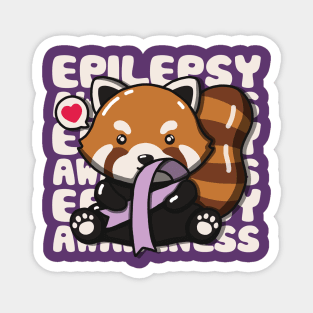 Cute Red Panda Holding Epilepsy Awareness Ribbon Magnet