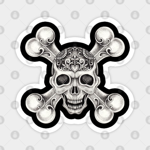 Skull and crossbone in love day of the dead design. Magnet by Jiewsurreal